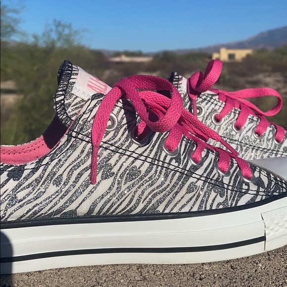 Converse Shoes - 🦓 Glittery Silver Metallic Zebra Striped Converse